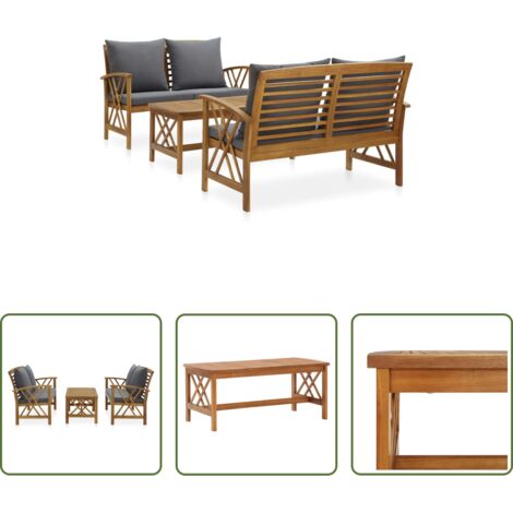 vidaXL Panca da giardino -  Set Divani da Giardino 3 pz con Cuscini in Massello di Acacia