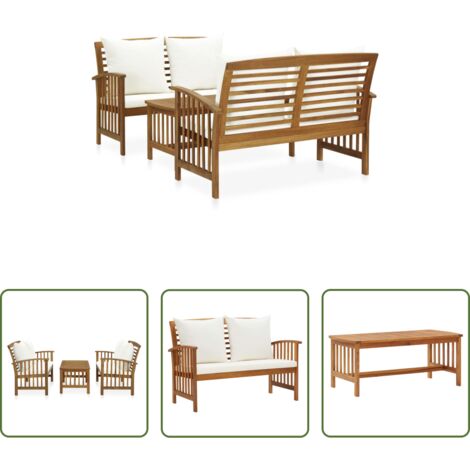 vidaXL Panca da giardino -  Set Divani da Giardino 3 pz con Cuscini in Massello di Acacia