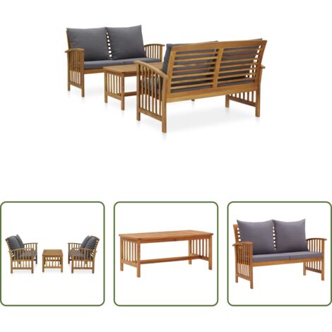 vidaXL Panca da giardino -  Set Divani da Giardino 3 pz con Cuscini in Massello di Acacia