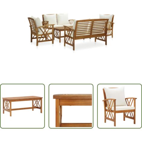vidaXL Panca da giardino -  Set Divani da Giardino 5 pz con Cuscini in Massello di Acacia