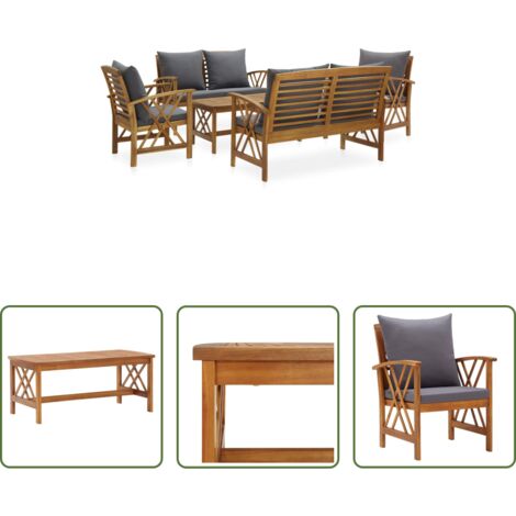 vidaXL Panca da giardino -  Set Divani da Giardino 5 pz con Cuscini in Massello di Acacia