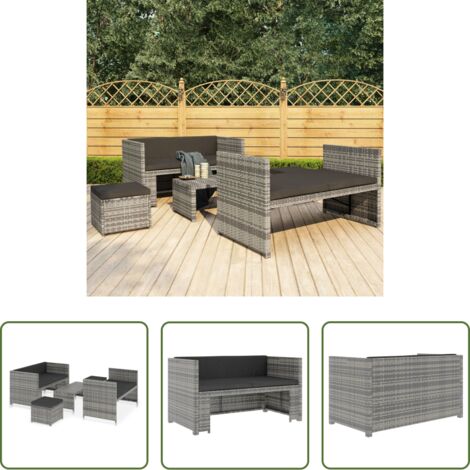 vidaXL Panca da giardino -  Set Divani da Giardino 5 pz con Cuscini in Polyrattan Grigio