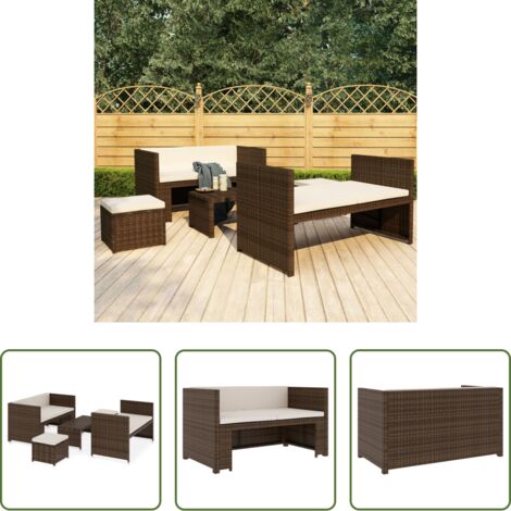 vidaXL Panca da giardino -  Set Divani da Giardino 5 pz con Cuscini in Polyrattan Marrone