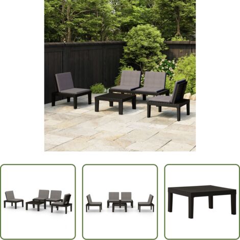 vidaXL Panca da giardino -  Set Divani da Giardino con Cuscini 4 pz in Plastica Grigio