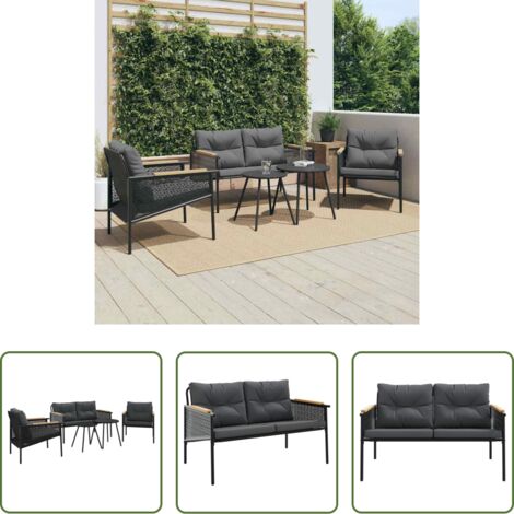 vidaXL Panca da giardino -  Set Mobili da Balcone 5 pz con Cuscini Nero in Acciaio