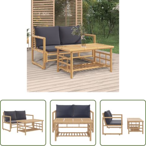 vidaXL Panca da giardino -  Set Salotto da Giardino 2pz con Cuscini Grigio Scuro Bambù