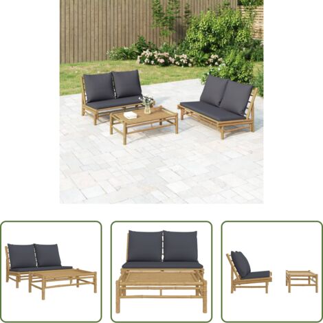 vidaXL Panca da giardino -  Set Salotto da Giardino 2pz con Cuscini Grigio Scuro Bambù