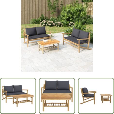 vidaXL Panca da giardino -  Set Salotto da Giardino 2pz con Cuscini Grigio Scuro Bambù