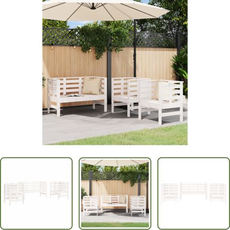 vidaXL Panca da giardino -  Set Salotto da Giardino 3 pz Bianco in Legno Massello di Pino