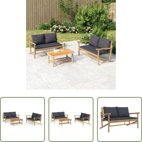 vidaXL Panca da giardino -  Set Salotto da Giardino 3pz con Cuscini Grigio Scuro Bambù