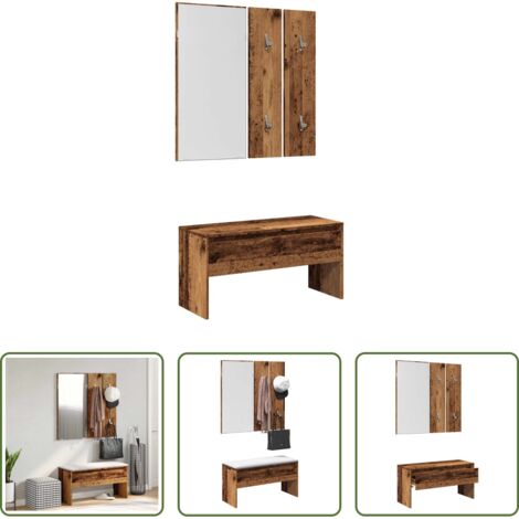 vidaXL Panca da ingresso -  Set di Mobili da Corridoio Legno Antico in Legno Multistrato