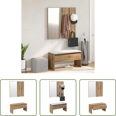 vidaXL Panca da ingresso -  Set di Mobili da Corridoio Rovere Artigianale Legno Multistrato