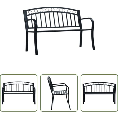 vidaXL Panca esterna - Panchina da Giardino 125 cm Nera in Acciaio
