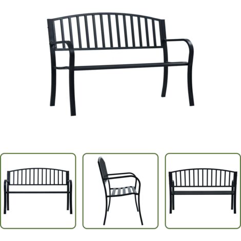 vidaXL Panca esterna -  Panchina da Giardino 125 cm Nera in Acciaio