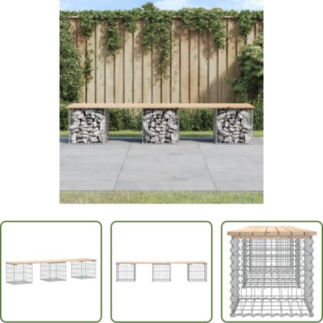 vidaXL Panca in legno -  Panca Giardino Design Gabbione 203x44x42 cm Legno Massello Pino