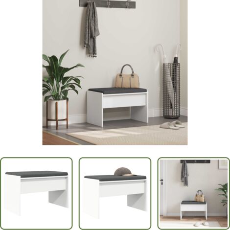 vidaXL Panca in legno -  Panca per ingresso con cuscino Bianco 63 x 38 x 40 cm