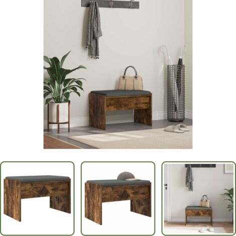 vidaXL Panca in legno -  Panca per ingresso con cuscino Rovere fumé 63 x 38 x 40 cm