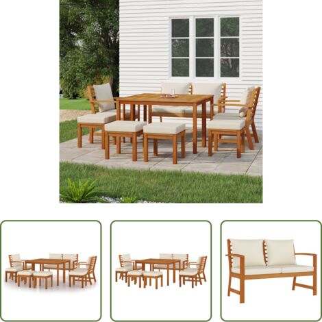 vidaXL Panca in legno -  Set da Pranzo da Giardino 9pz con Cuscini Legno Massello Acacia