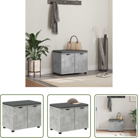 vidaXL Panca moderna -  Panca per ingresso con cuscino Grigio Cemento 60 x 38 x 46 cm