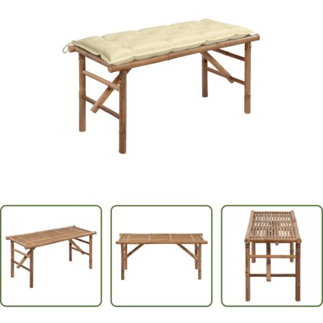 vidaXL Panca pieghevole -  Panca da Giardino Pieghevole con Cuscino 118 cm in Bambù