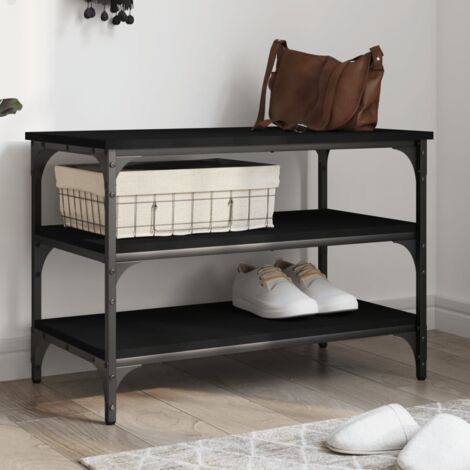 vidaXL Panca Porta Scarpe Nera 70x38,5x49 cm in Legno Multistrato