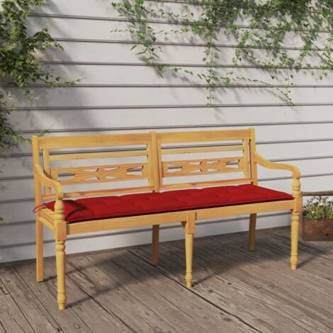 vidaXL Panchina Batavia con Cuscino Rosso 150 cm Legno Massello Teak