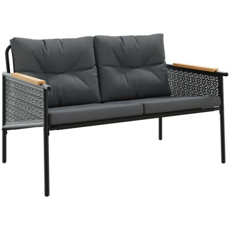 vidaXL Panchina da Giardino con Cuscini 116 cm Nera in Acciaio