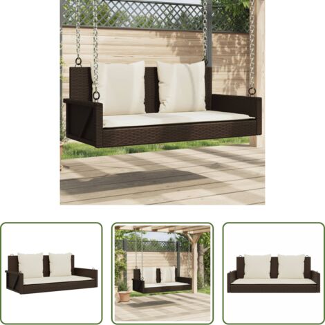 vidaXL Panchina da giardino -  Panchina a Dondolo con Cuscini Marrone 119x56x48 cm Polyrattan