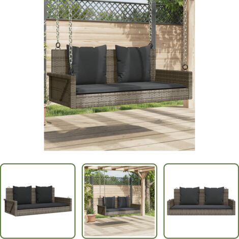 vidaXL Panchina esterna - Panchina Dondolo con Cuscini Grigia 119x56x48 cm in Polyrattan