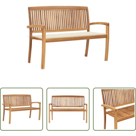 vidaXL Panchina in legno -  Panchina da Giardino Impilabile e Cuscino 128,5cm Teak Massello