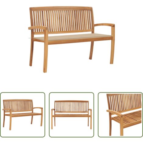 vidaXL Panchina in legno teak -  Panchina da Giardino Impilabile e Cuscino 128,5cm Teak Massello