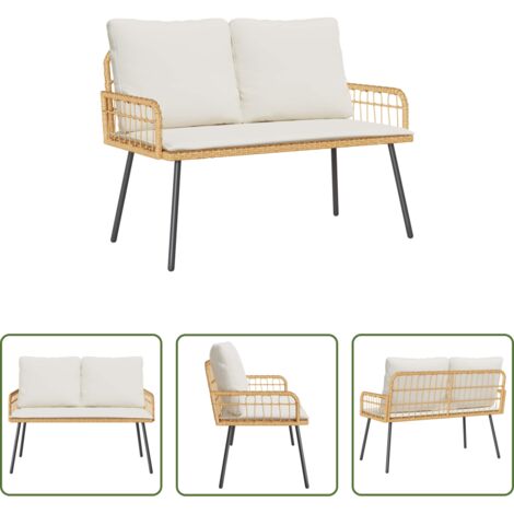 vidaXL Panchina in polyrattan -  Panchina da giardino con cuscino Natura 114 x 64 x 90cm Acciaio