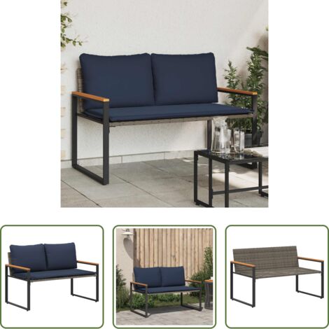 vidaXL Panchina in rattan -  panchina con cuscino Grigio e Blu Navy 115 x 65 x 72 cm Rattan