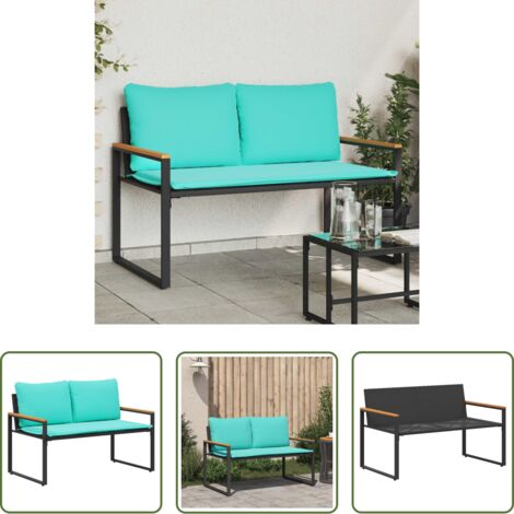 vidaXL Panchina in rattan -  panchina con cuscino Nero e Turchese 115 x 65 x 72 cm Rattan