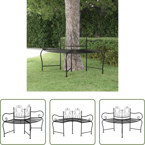 vidaXL Panchina per giardino -  Panchina per Albero 150 cm Nera in Acciaio