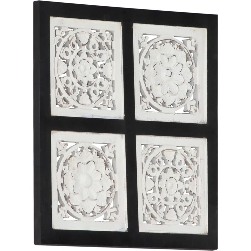 

vidaXL Panel de pared tallado a mano MDF negro y blanco 40x40x1,5 cm - Negro