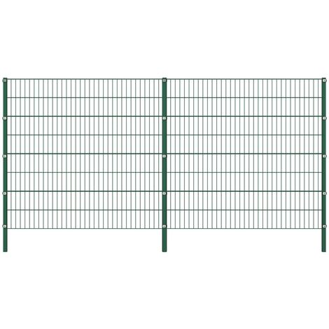 vidaXL Panel de valla con postes de hierro verde 3,4x1,6 m - Verde