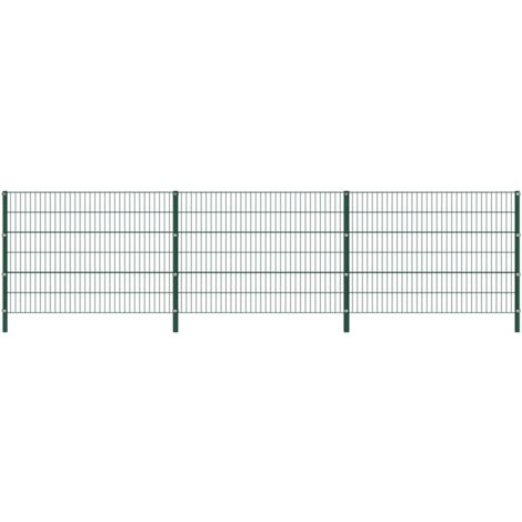 vidaXL Panel de valla con postes de hierro verde 5,1x1,2 m - Verde
