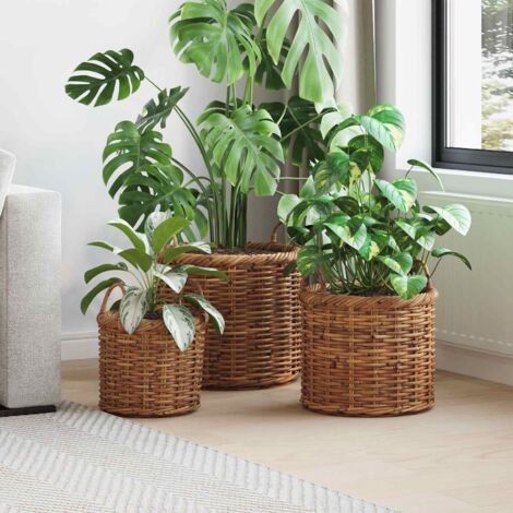 vidaXL Panier à plantes avec stockage 3 pcs Marron Rattan Kubu