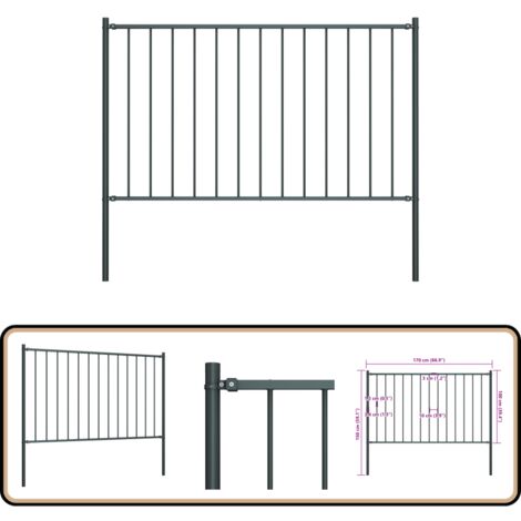 Vidaxl – Panneau clôture acier enduit de poudre anthracite 181x150cm – Résistant aux intempéries – Inclus 2 poteaux et matériel de montage