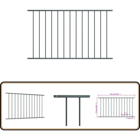 Vidaxl – Panneau de clôture en acier enduit de poudre 1,7x0,75 m – Résistant aux intempéries – Installation facile avec matériel inclus – Couleur anthracite
