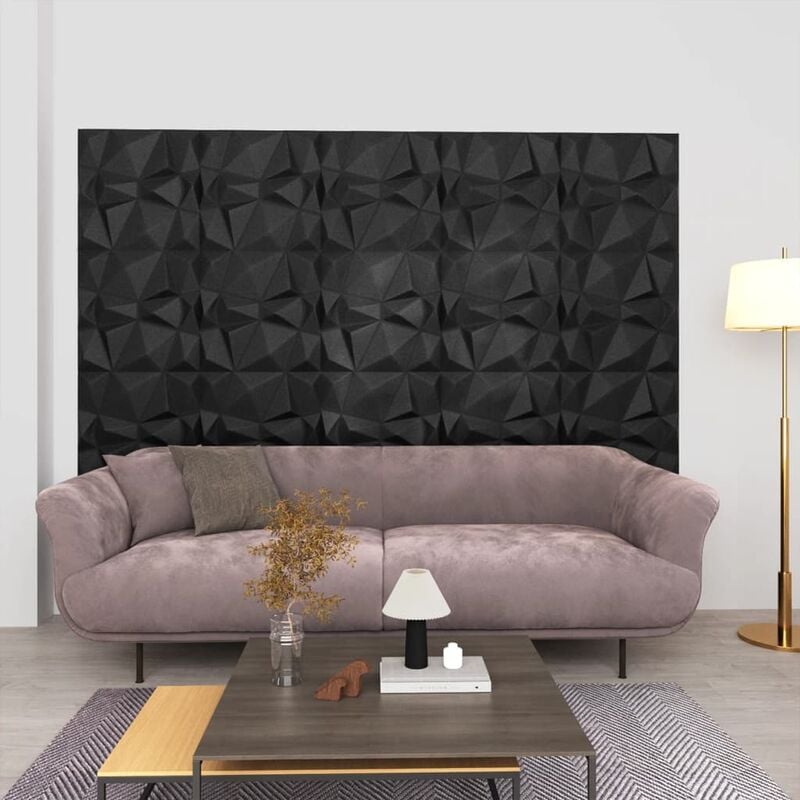 12 pz Pannelli Murali 3D, Pannelli a Parete 50x50 cm Neri a Diamante 3 m² Vidaxl