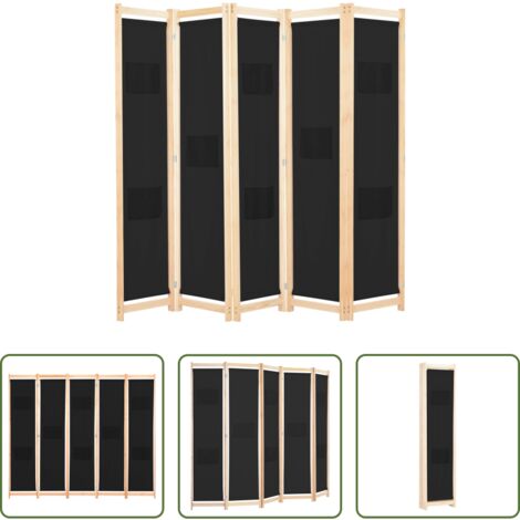 vidaXL Pantalla de privacidad -  Biombo divisor de 5 paneles de tela negro 200x170x4 cm
