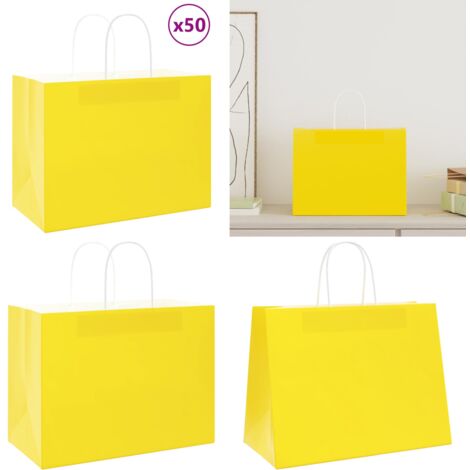 vidaXL Papiertragetaschen 50 Stk. mit Henkeln Gelb 32x17x25 cm