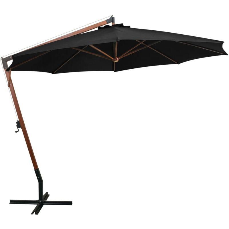 Parasol suspendu avec mât Noir 3,5x2,9 m Bois de sapin massif - Vidaxl