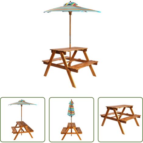 vidaXL Parasol amovible -  Table à pique-nique et parasol enfants 79x90x60cm Acacia solide