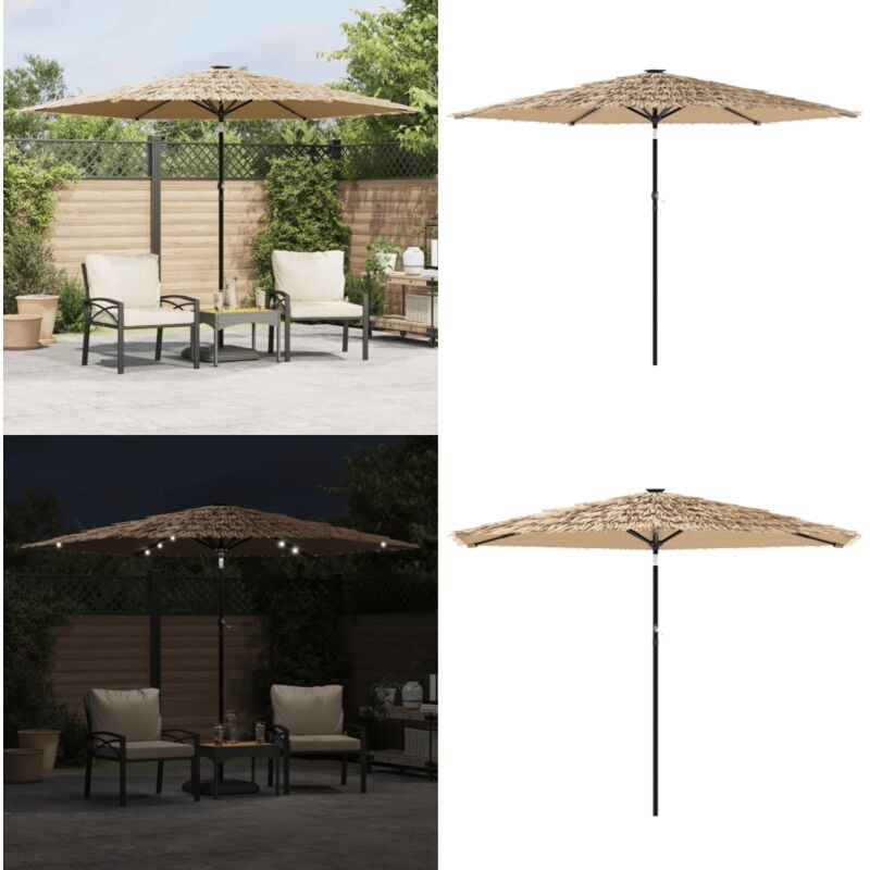 Parasol de jardin avec led et mât en acier marron 288x288x225cm - Vidaxl