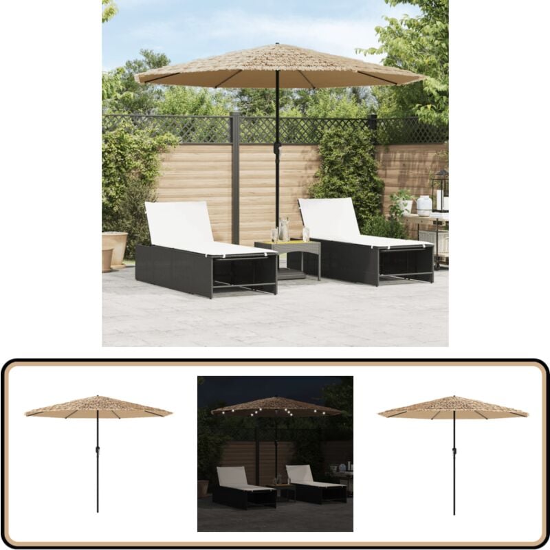 Vidaxl - Parasol de jardin avec led et mât en acier marron 324x324x247cm