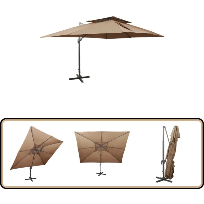 Parasol de jardin en porte-à-faux avec double toit taupe - Vidaxl