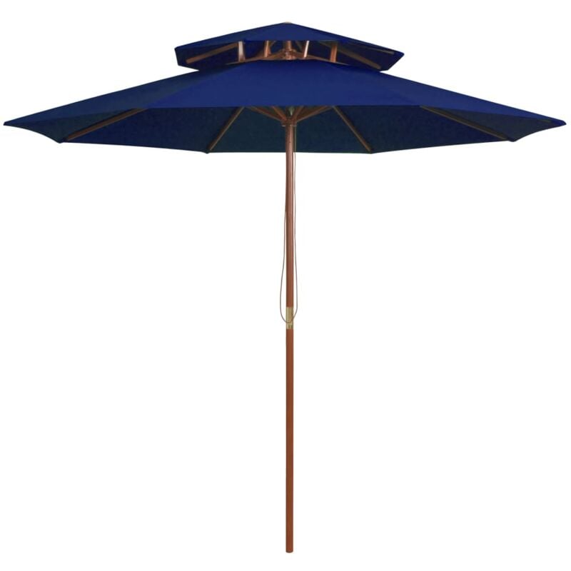 Parasol à deux étages avec mât en bois bleu 270 cm vidaXL